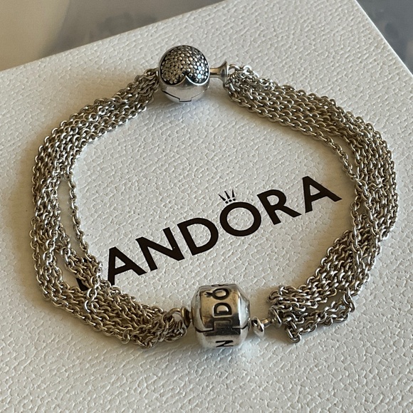 Pandora multi strand bracelet with an heart clasp charm - Picture 1 of 4